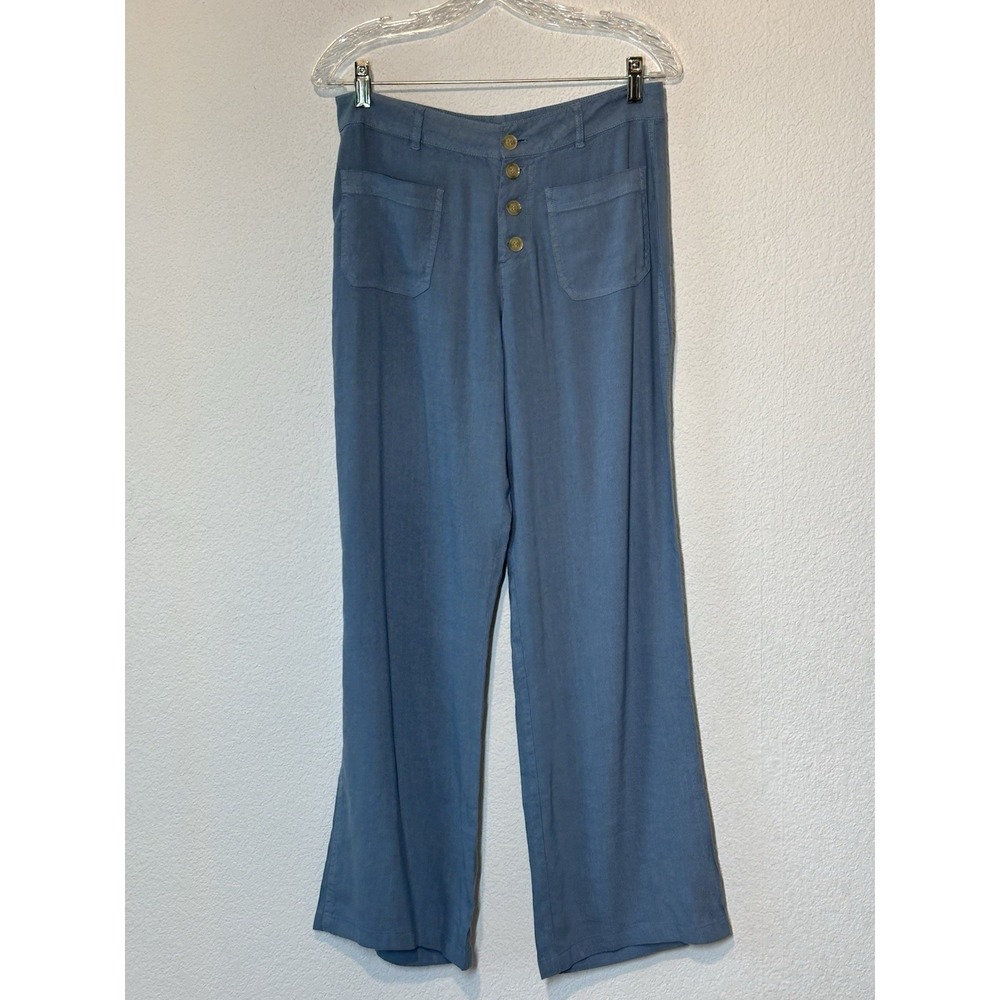 Alp N Rock Phoebe Pant Womens Small Blue Wide Leg Button Fly Linen Blend 30 X 29